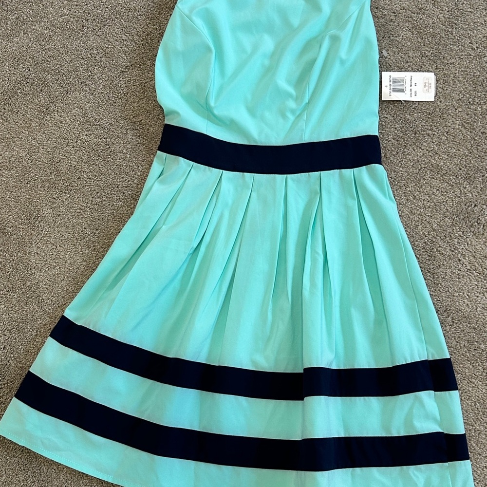 Girls' Mint Dress with Navy Stripes